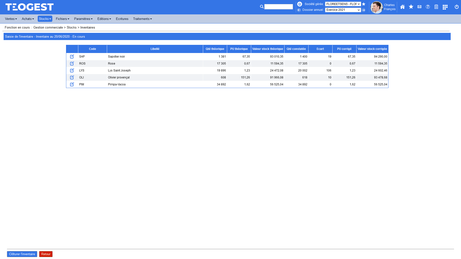 Saisie de linventaire